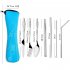 7pcs set Dinnerware Set Portable  Cutlery  Set With Storage Bag For Camping Household Seven piece set of rich and precious flowers  sky blue 