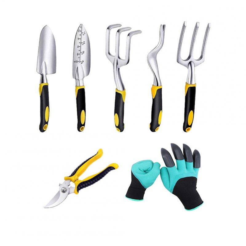 7pcs/set Gardening  Tool  Kit Flower Shovel With Two-color Handle Rake Scissors 7 piece set