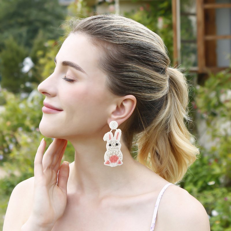 Women Rabbit Hand-woven Beaded Earrings Bohemian Ethnic Style Easter Earrings Jewelry Accessories For Gifts 