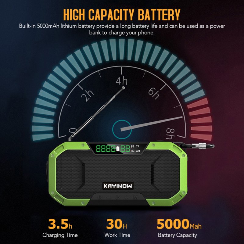 Solar Hand Crank Radio Outdoor 5000mah Portable Emergency Radio Large Battery Capacity Multifunctional 