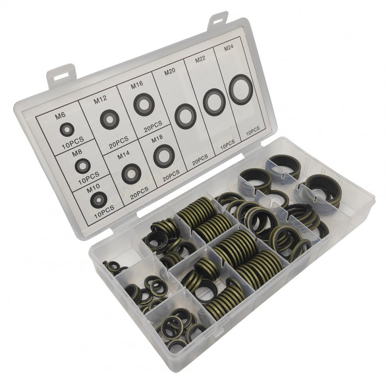 150pcs Sealing O Ring Assortment Kit M6 M8 M10 M12 M14 M16 M18 M20 M22 M24 Oil Drain Screw Washer Combination Set 