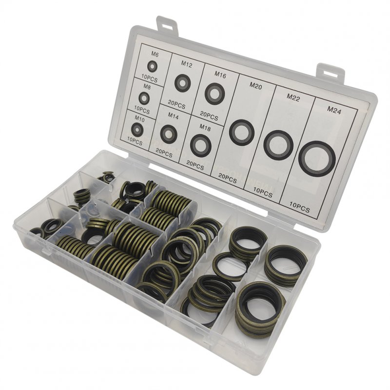 150pcs Sealing O Ring Assortment Kit M6 M8 M10 M12 M14 M16 M18 M20 M22 M24 Oil Drain Screw Washer Combination Set 