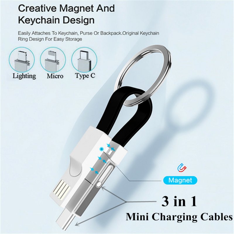 3 in 1 Magnetic 13CM Mini USB Data Cable Mobile Phone Portable Charging Data Cables Type C/Micro USB 