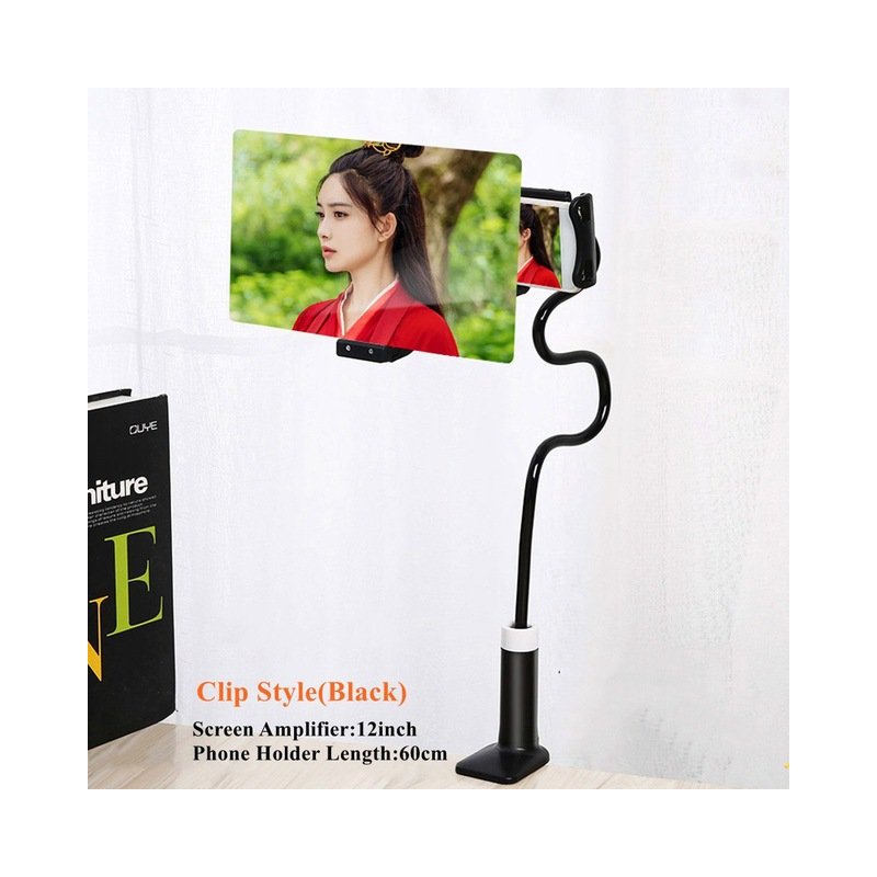 8/12 inch 3D Screen Amplifier Mobile Phone Magnifying Universal 360 Rotating Flexible Long Arm Phone Holder Desk Stand Mobile Phone Bracket black_12 inches