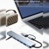 8 In 1 USB C Hub Multiport USB 3 0 Expander With Cable Portable Data Adapter Card Reader For Laptop PC Printer Flash Drive grey