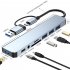 8 In 1 USB C Hub Multiport USB 3 0 Expander With Cable Portable Data Adapter Card Reader For Laptop PC Printer Flash Drive grey