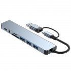 8 In 1 USB C Hub Multiport USB 3.0 Expander With Cable Portable Data Adapter Card Reader For Laptop PC Printer Flash Drive grey