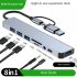 8 In 1 USB C Hub Multiport USB 3 0 Expander With Cable Portable Data Adapter Card Reader For Laptop PC Printer Flash Drive grey