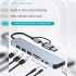 8 In 1 USB C Hub Multiport USB 3 0 Expander With Cable Portable Data Adapter Card Reader For Laptop PC Printer Flash Drive grey