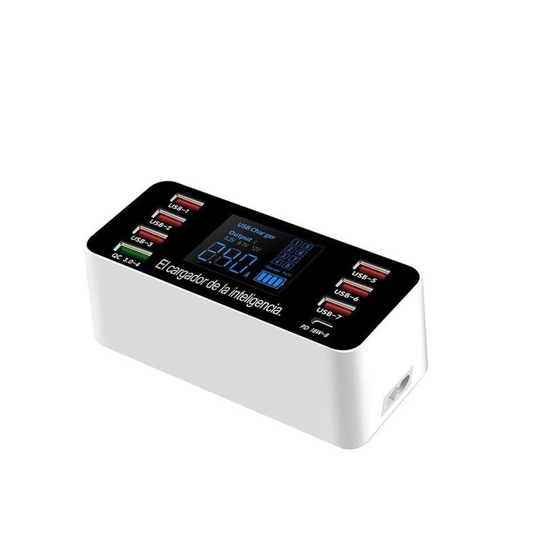 8-USB Ports Smart Socket Phone Charger QC3.0 60W Multi-Port HUB USB Adapter Quick Charge Station LED Display AU Plug