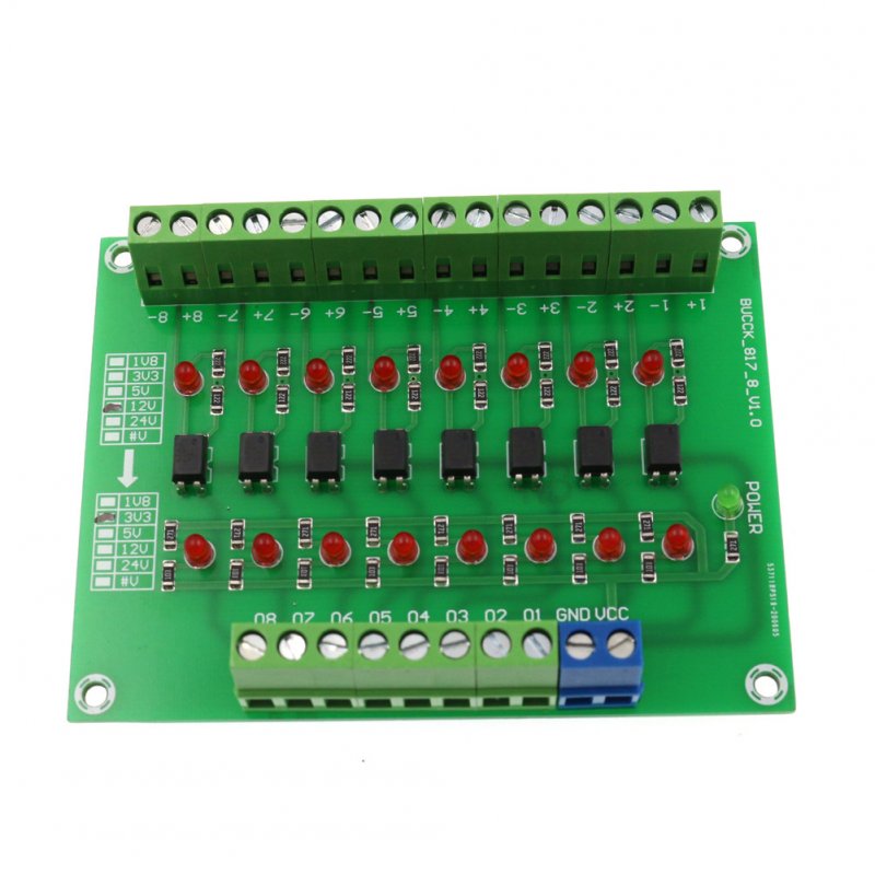 8-channel DST-1R8P-N 24V to 5V 8 Channel Optocoupler Isolation Board