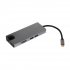 8 in 1 USB C Hub HDMI VGA Ethernet Lan RJ45 Adapter for Macbook Pro Type C Hub Card Reader 2 USB 3 0   Type C Charging Port gray