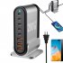 8 in 1 USB Hub 200W 8 Ports USB Charging Station Hub Adapter 5 USB A 3 USB C Multiport USB C Splitter US Plug