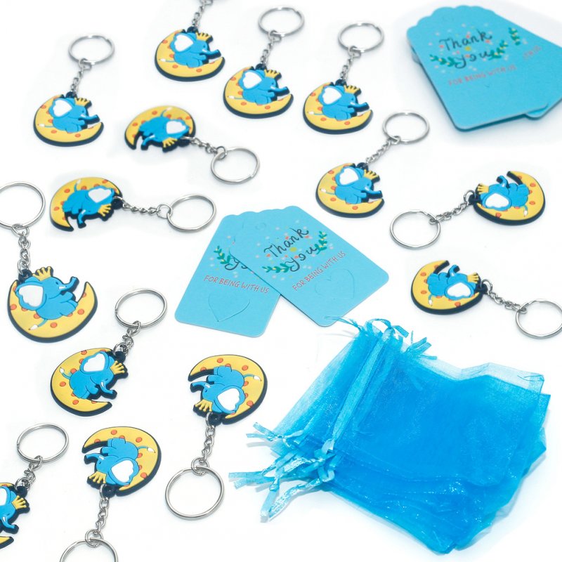 30pcs Elephant Keychains Set With Thank You Tag Organza Bags Guest Return Favors For Baby Shower Wedding Birthday Party Decoration 