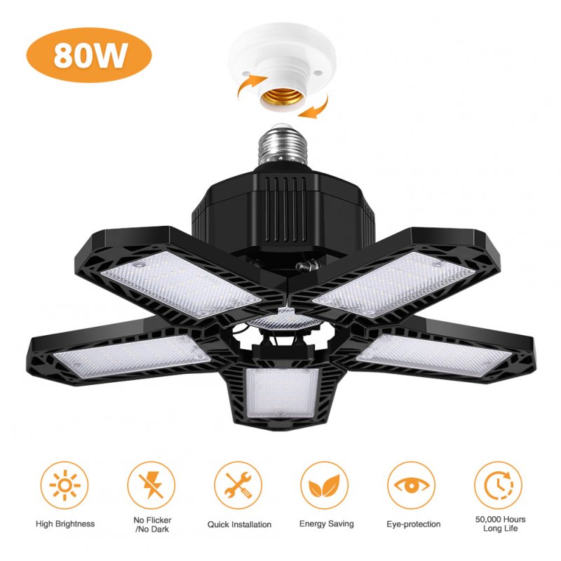 85-265V LED Garage Lamp F2 80W Deform Light for Workshop Warehouse Factory Gym White Light black