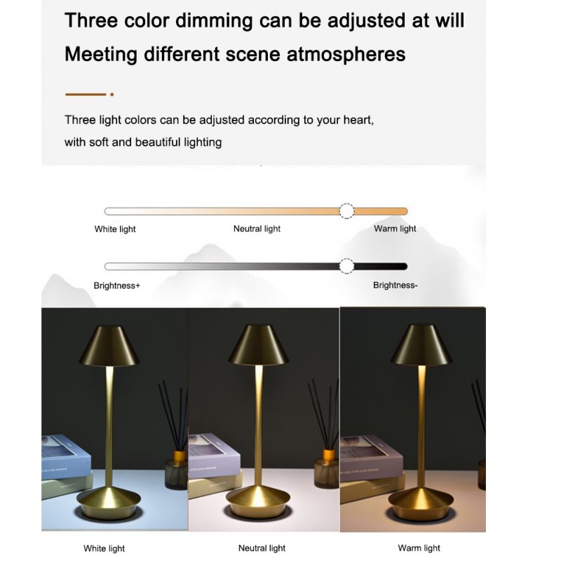 LED Table Lamp 3 Colors Stepless Dimming Rechargeable USB Night Light Touch Desk Light 
