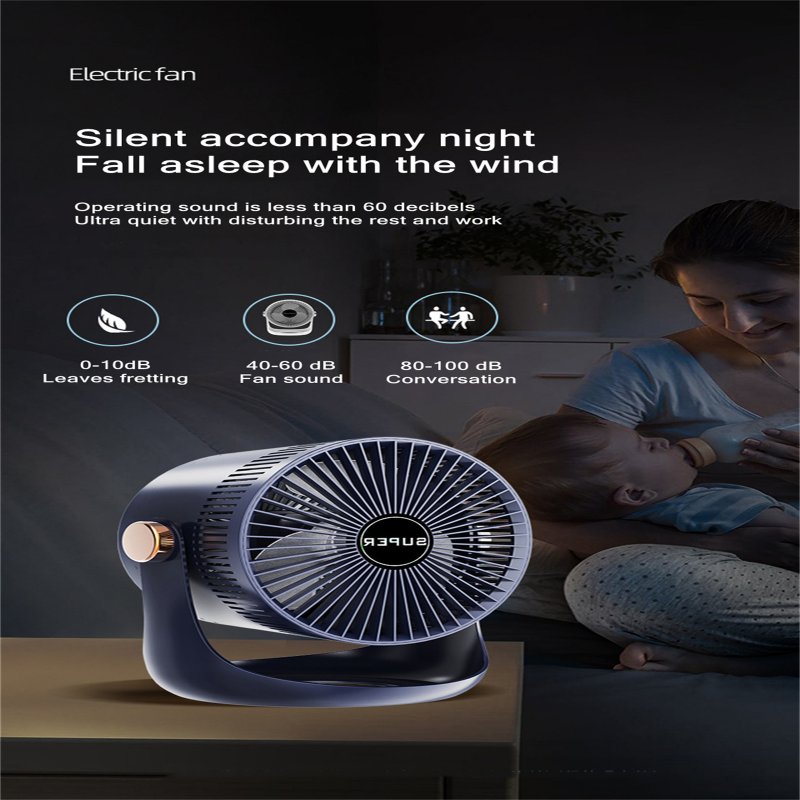 Household Table Air Circulation Electric Fan 180 Degrees Usb Rechargeable 2400mah Battery Wall Mounted Cooling Fann 
