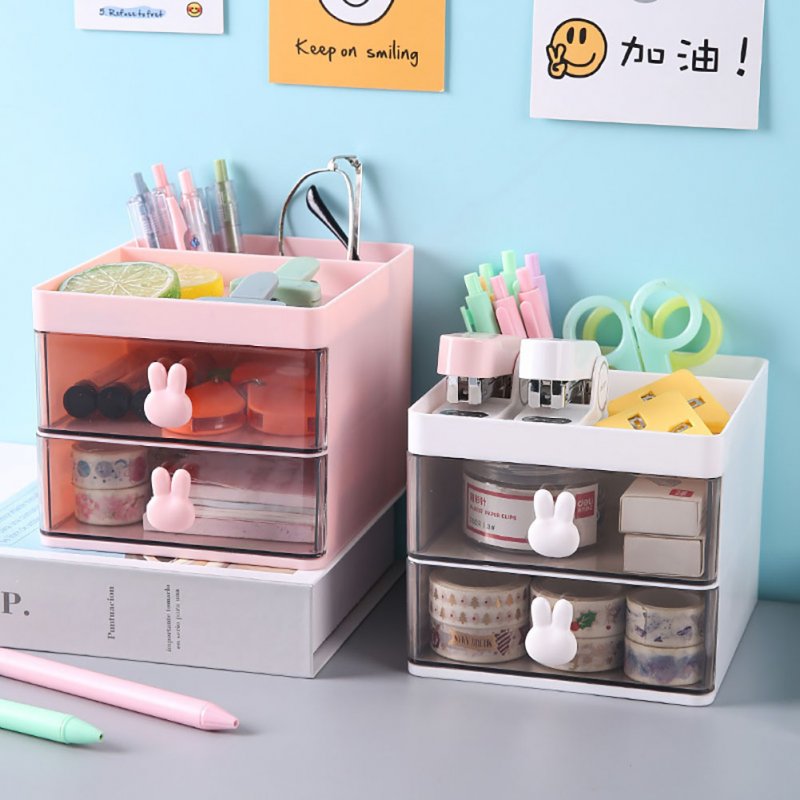 Desk Organizer With 2 Drawer Desktop Storage Box Business Card Pen Stationery Holder Makeup Organizer For Office School Home 