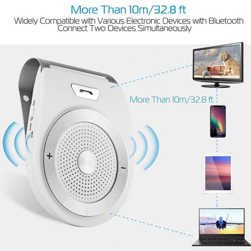 Wireless Car Speakerphone Kit Sun Visor Bluetooth Hands-free Speaker Phone HD Stereo Audio Black