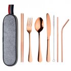 8Pcs/Set Stainless Steel Drinking Straw Knife Fork Spoon Chopsticks Cutlery Set for Travel Rose gold