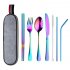 8Pcs Set Stainless Steel Drinking Straw Knife Fork Spoon Chopsticks Cutlery Set for Travel Rose gold