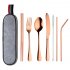 8Pcs Set Stainless Steel Drinking Straw Knife Fork Spoon Chopsticks Cutlery Set for Travel Rose gold