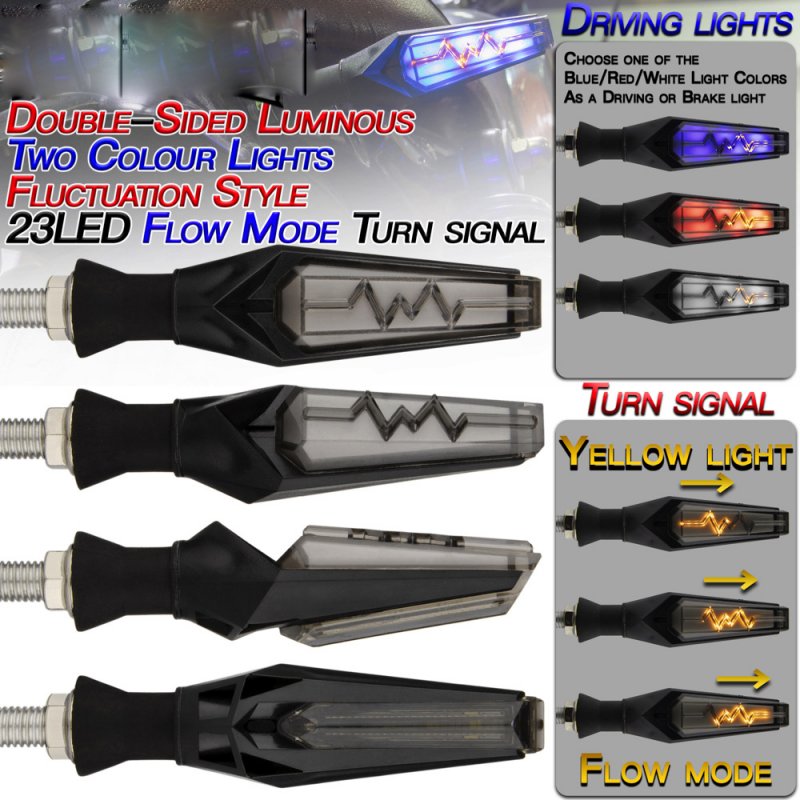 1 Pair Motorcycle Accessories Ecg Wave Type Flow Mode Led Turn Signal Lights 