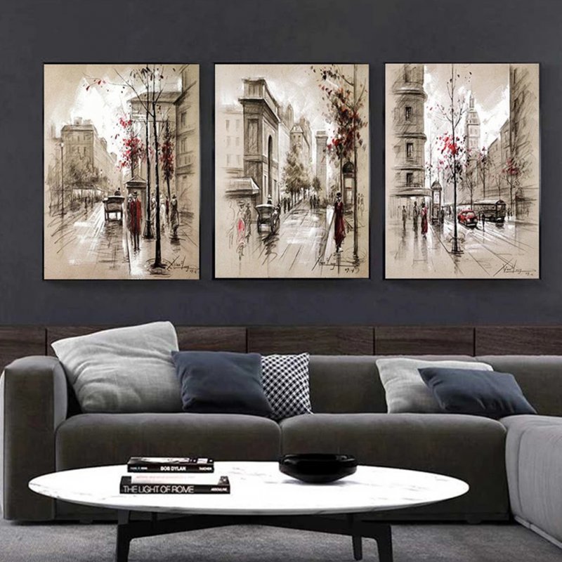 3pcs Canvas Oil Painting Modern Minimalist Street Frameless High-definition Wall Picture 