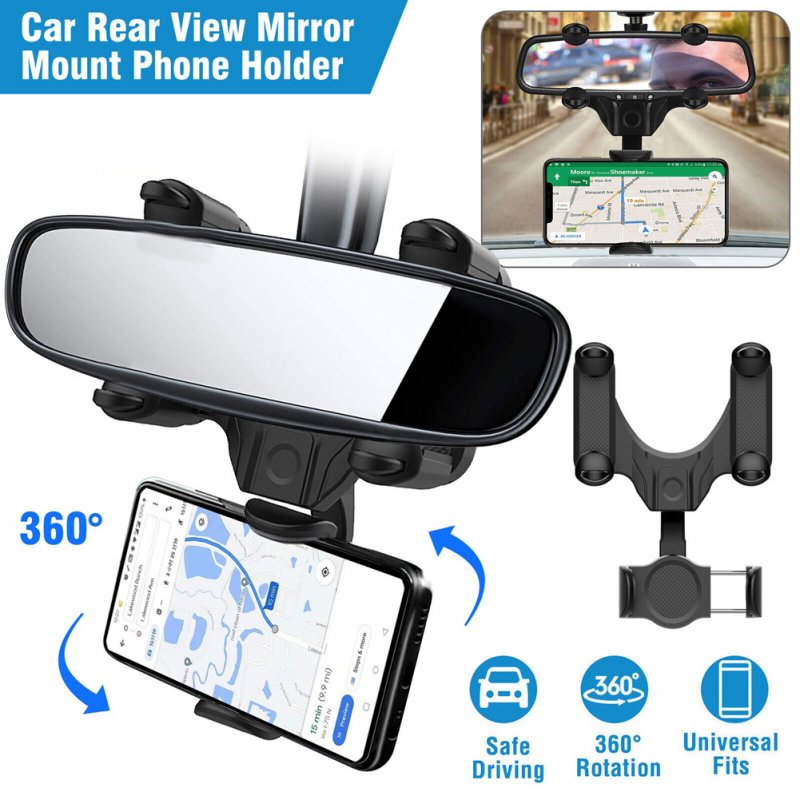 Car Phone Holder Cradle Rearview Mirror Mount Stand 360-degree Rotation Universal Gps Navigation Bracket 