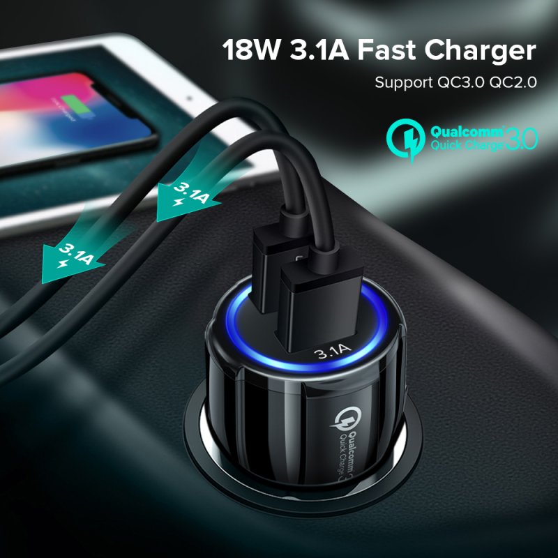 18W 3.1A Car Charger Fast Charger 3.0 Universal Dual USB Adapter for Samsung Xiaomi 8 Mobile Phone white_Car charger + IOS data cable