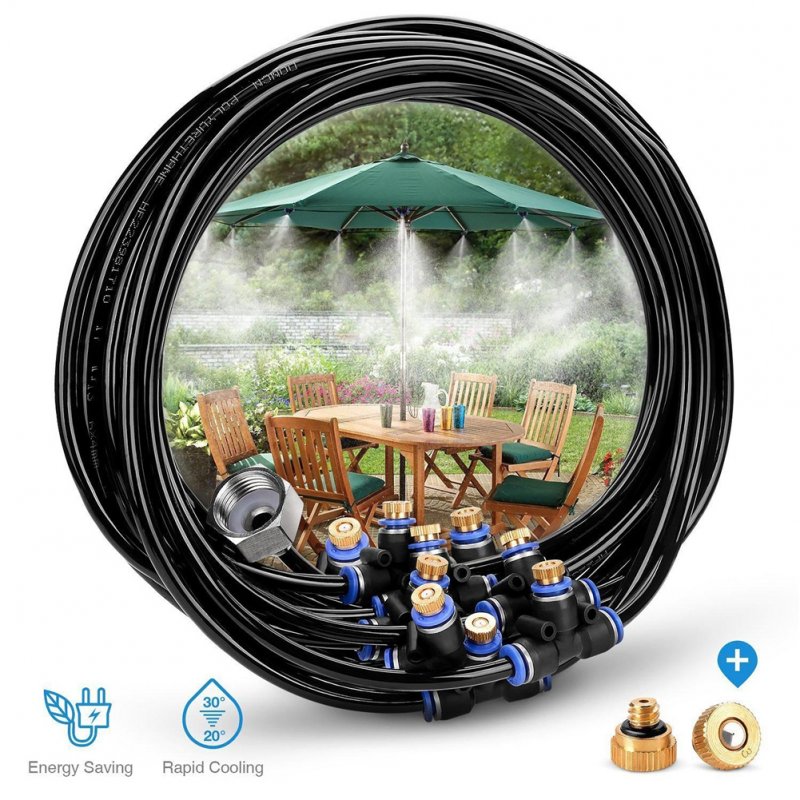 8m Outdoor Misting  Cooling  System Set With 9 Brass Nozzles 3/4 Adapter For Court Yard 8m Set