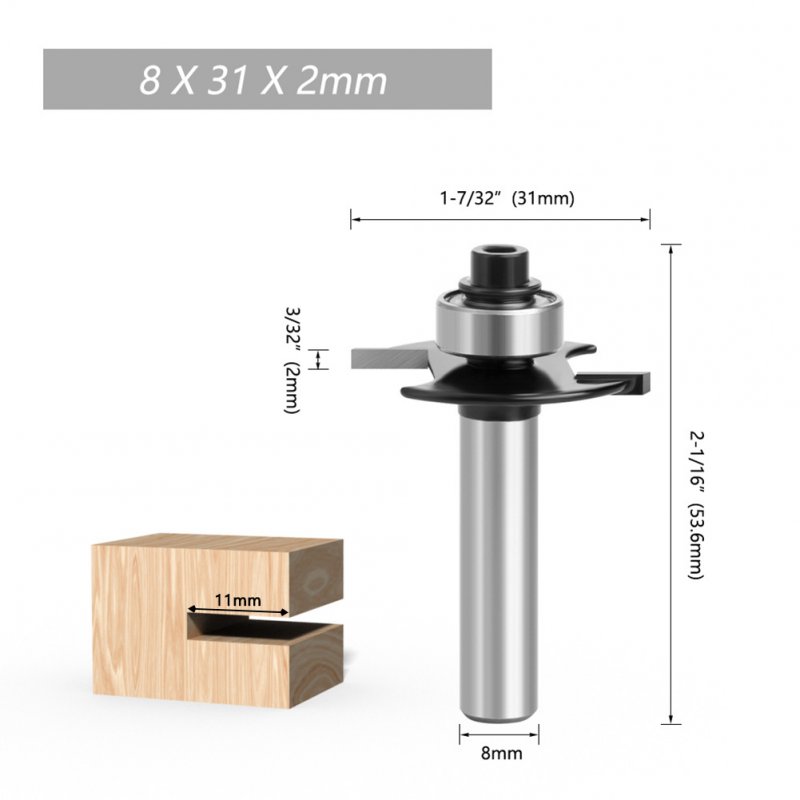 8mm Shank T-Type Slotting Bit with Bearing Rabbeting Milling Cutter