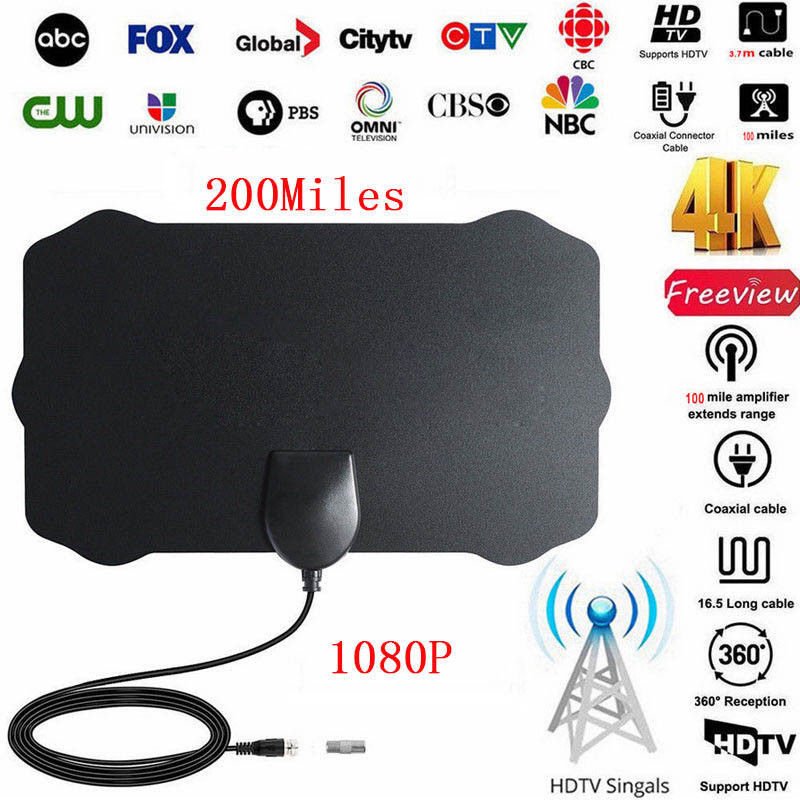 1080P 200 Mile Range Antenna TV Digital HD Skywire 4K Antena Digital Indoor HDTV 