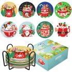 8pcs DIY Christmas Diamond Painting Coasters Kits With Holder Cup Pattern Heat Insulation Holiday Table Decoration Coasters For Beginners BD801