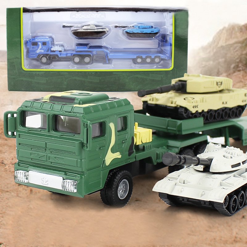 1:64 Military Transport Vehicle With Tank Model Children Boys Car Miniature Model Educational Toys 