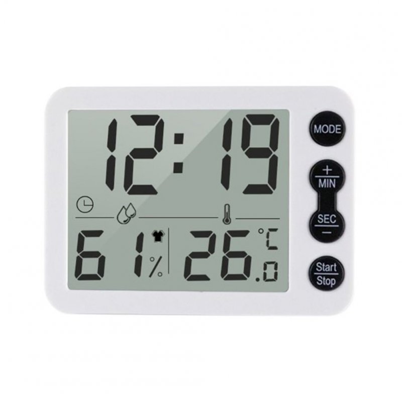 9.2*6.7*1.2cm Smart Thermometer Temperature Humidity Monitor Clock Alarm Timer C/F Indoor LCD Screen Hygrometer  white