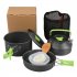 9 Pcs Outdoor Camping Cookware DS310 Picnic Cooking Set With Cooking Pot Frying Pan Kettle Plastic Bowl Spoon Rice Shovel Loofah Pouch Green  plus accessories 