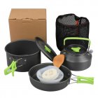 9 Pcs Outdoor Camping Cookware DS310 Picnic Cooking Set With Cooking Pot Frying Pan Kettle Plastic Bowl Spoon Rice Shovel Loofah Pouch