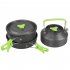 9 Pcs Outdoor Camping Cookware DS310 Picnic Cooking Set With Cooking Pot Frying Pan Kettle Plastic Bowl Spoon Rice Shovel Loofah Pouch Green  plus accessories 