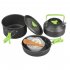 9 Pcs Outdoor Camping Cookware DS310 Picnic Cooking Set With Cooking Pot Frying Pan Kettle Plastic Bowl Spoon Rice Shovel Loofah Pouch Green  plus accessories 