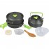 9 Pcs Outdoor Camping Cookware DS310 Picnic Cooking Set With Cooking Pot Frying Pan Kettle Plastic Bowl Spoon Rice Shovel Loofah Pouch Green  plus accessories 