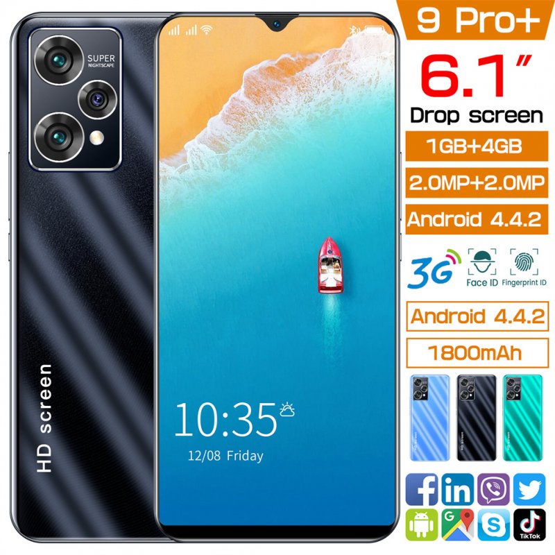 9 Pro+ 6.1-inch Full HD Screen Smartphone 1800mah Battery 2mp+2mp Camera Fm Radio Multi-functional Mobile Phones (1+4gb) black_EU Plug