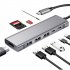 9 in 1 Adapter Cable Metal Usb C Hub Dual Display Pd Charging Type C Adapter 3 5mm Audio Jack Grey