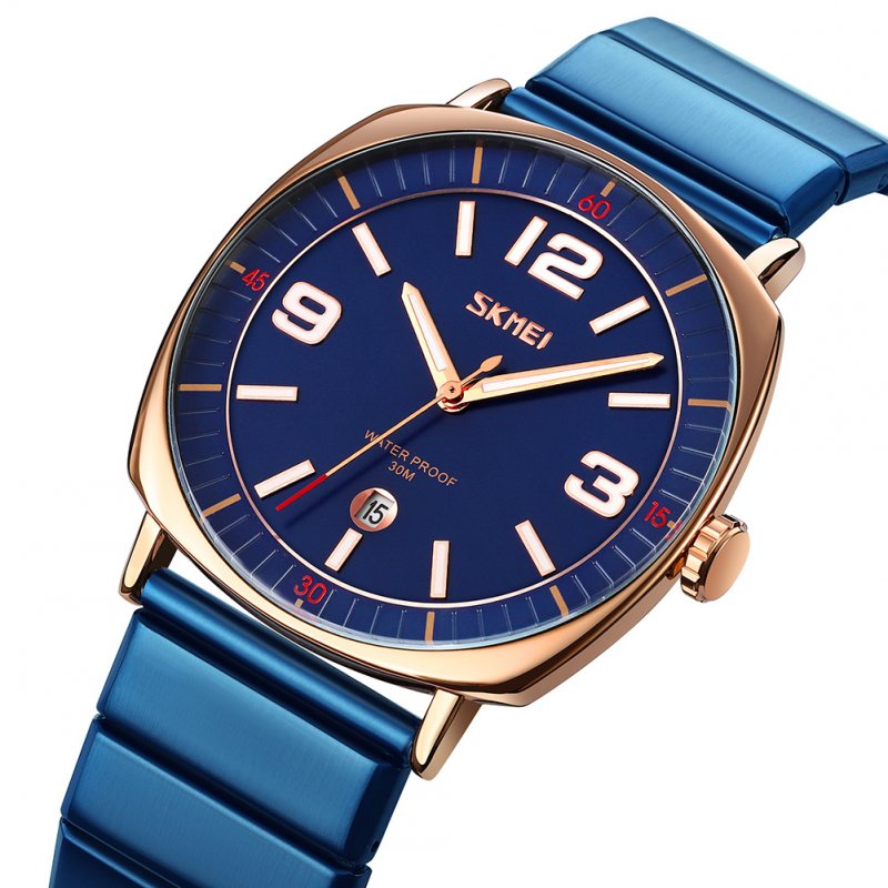 9280 Men Quartz Watch High-end Waterproof Accurate Timing Business Watch Wrist Watch Rose gold shell blue