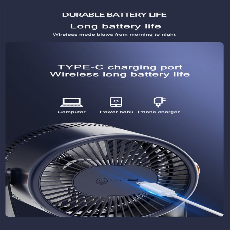 Household Table Air Circulation Electric Fan 180 Degrees Usb Rechargeable 2400mah Battery Wall Mounted Cooling Fann 