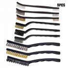 9Pcs Brushes Cleaning Set  Brass Wire Nylon Wire Stainless Steel Wire Bristle Brushes  Strong Handle Grip  For Cleaning Welding Slag  Rust And Dust Removal 9 pi