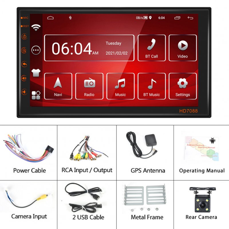 7-inch Car Multimedia Player Kit Android 11 Central Control Navigation Reversing Displa WiFi 2+16G with 4 light camera