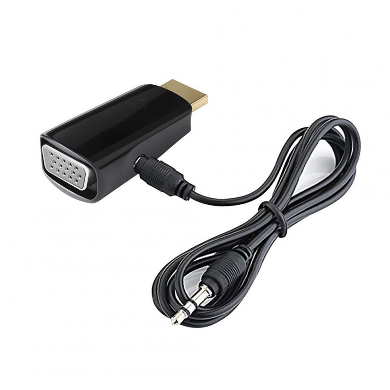 1080P HDMI to VGA Converter Adapter + 3.5 mm Audio Video Jack full HD PC Laptop Black
