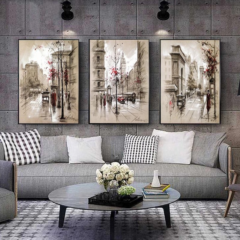 3pcs Canvas Oil Painting Modern Minimalist Street Frameless High-definition Wall Picture 