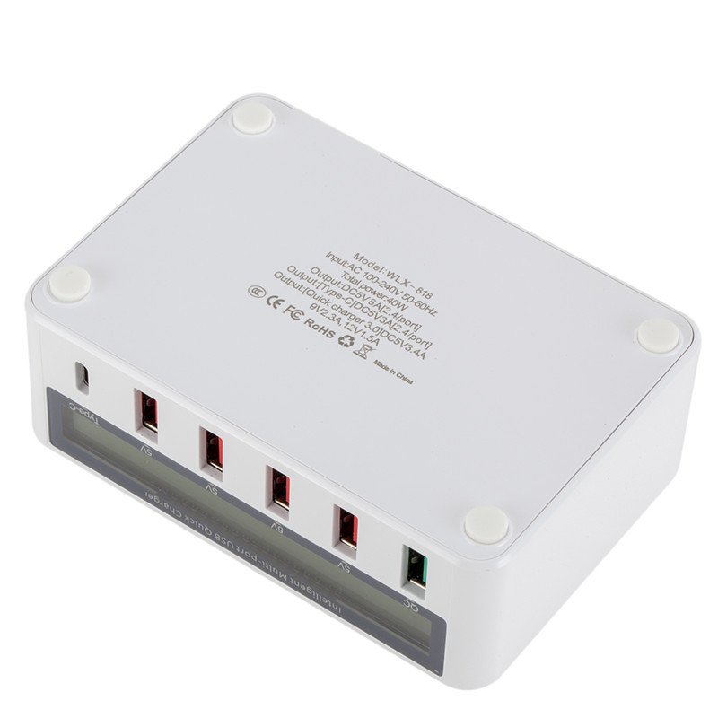 5 Port USB QC 3.0 Quick Charger LCD Voltage Current Display for iPhone iPad Samsung white_AU plug